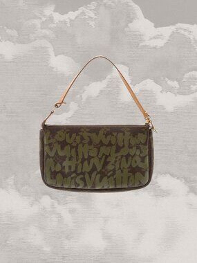 LOUIS VUITTON Graffiti Bag Pochette Pouch Green Stephen Sprouse Monogram